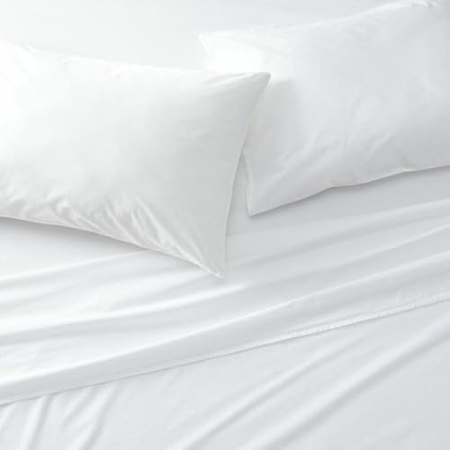 Victorio & Lucchino V&L Juego de Sábanas de Hostelería 100% Algodón Blanco – Suaves, Transpirables y Resistentes – Incluye Encimera, Bajera Ajustable y Funda(s) de Almohada | Cama 200cm (2 Almohadas)