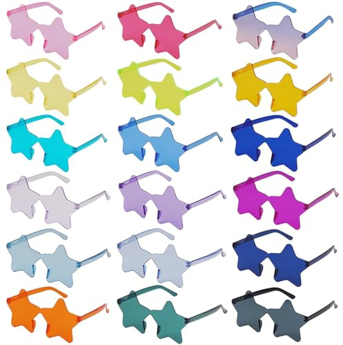 VirtuGro 18 Paia di Occhiali Senza Montatura a Forma di Stella | Occhiali da Festa Hippie, Occhialida Sole Colorati per Festival Accessori, Carnevale, Feste di Compleanno