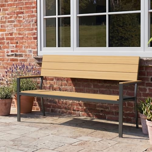 Amopatio Gartenbank Wetterfest, 2 Sitzer Sitzbank Outdoor, Balkonbank Metall aus WPC, UV-beständig Holzbank, Moderne Parkbank Gartenmöbel bis 320kg für Garten, Terrasse & Balkon
