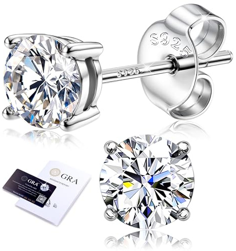 Dochais Moissanite Boucles d'Oreilles Argent Sterling 925 pour Femme Homme Brillant Rond Coupe D Couleur VVS1 Boucles d'Oreilles Diamant Hypoallergiques Or Blanc 18K Plaqué Bijoux Cadeau 6MM