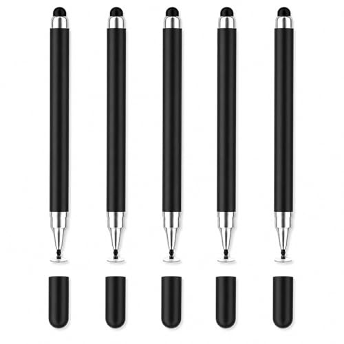 QZKJQDD 5 stycken svarta styluspennor, pekskärmspenna, Tylus Touch Pen, 2-i-1 pekskärmspenna för alla surfplattor/smartphone, kompatibel med Samsung/iPad/Android/IOS