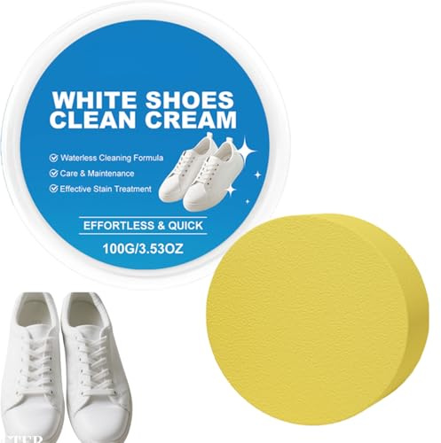 VIONAIRE Crema Limpiadora para Sneakers con Esponja, Betún Blanco Sin Lavado para Zapatos de Cuero, Lona y Tenis, Blanqueador Multiusos y Quitamanchas para Calzado, Fórmula de Secado Rápido (1pcs)