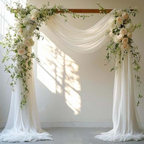 TNLQWZ Cortina Decorativa con Arco para Boda, Tela Tul Blanca para Arco de Boda 1.6x5 Metros, Cortina de Gasa Transparente para Fondo de Ceremonia, Bodas y Fiestas