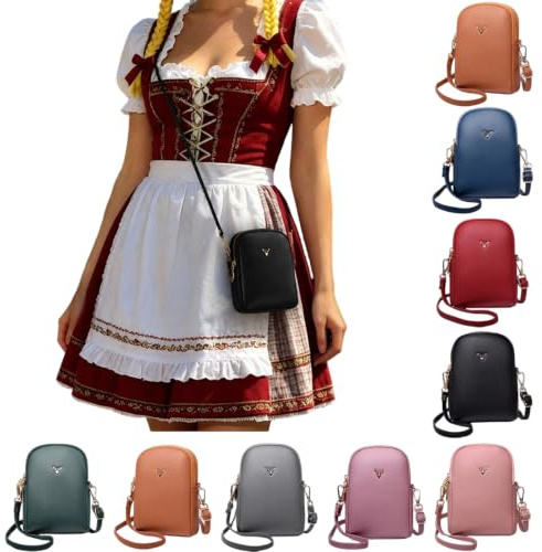 Famzuneu Dirndl Tasche Damen Klein Umhängetasche Hirsch Handtasche PU Leder Trachtentasche mit Handgelenkband & Verstellbar Abnehmbar Schultergurt, Oktoberfest Schultertasche Crossbody Bag