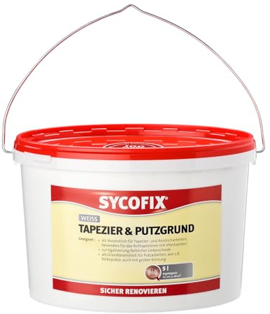 SYCOFIX Tapezier- u. Putzgrund weiß LF 5 l,Tapetengrund,pigmentierte lösemittelfreie Grundierung vor Tapezier-, Putz- und Anstricharbeiten, sperrt nicht ab, verfestigend, reguliert Saugfähigkeit,innen
