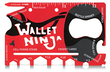 Wallet Ninja Edición Limitada (Acabado Suave al Tacto en Rojo Mate) 18 en 1 Multiherramienta Multiherramienta de Bolsillo tamaño Tarjeta de crédito