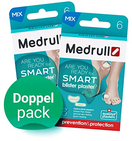 Medrull Transparent Blasenpflaster 12 Stück Hydrokolloid Pflaster für extra starken Schutz bei Blasen an den Fersen - SMART Blister Pflaster Set Aktiv Gel Polster Schnellere Heilung - 2 Boxen