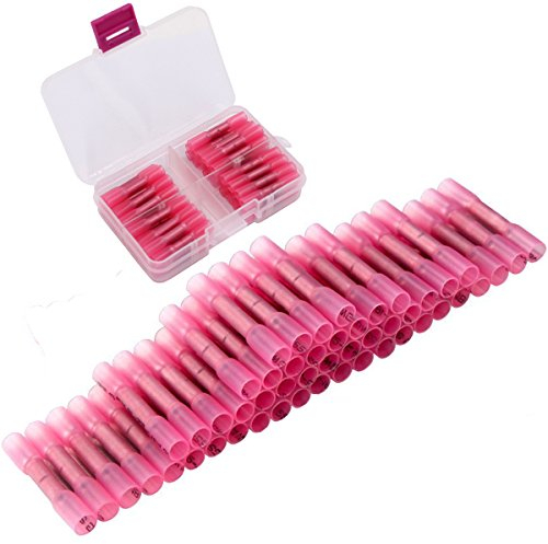 Cosses thermorétractables, kit de cosses à sertir CESFONJER, connecteurs thermorétractables, kits de connecteurs sans soudure rouges, connecteurs de fils étanches 50 pièces pour câble 22-16 AWG