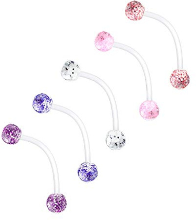 Paula & Fritz® Bauch-nabelpiercing Schwangerschafts-Piercing Glitzerkugeln Bio Flexibler Stab Acrylkugel Bauch-Piercing Nabel pink blau rot Clear lila