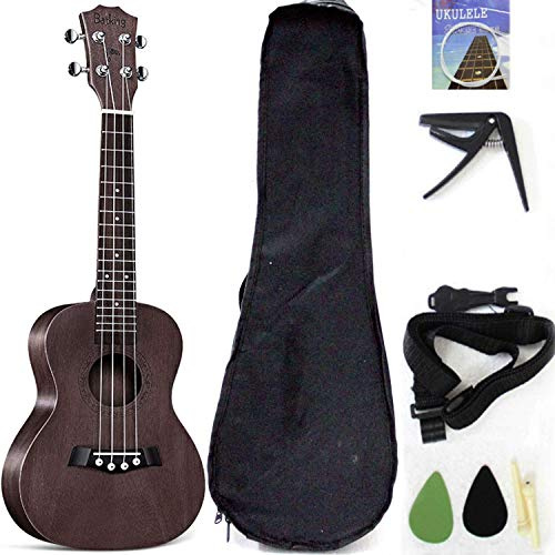 26-Zoll-Tenor-Ukulele mit massivem Mahagoni-Oberteil, Paket inklusive Gigbag, Riemen, Nylonsaiten, Capo, Picks