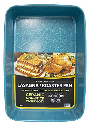 casaWare 15 x 10 x 3-Inch Ultimate Series Commercial Weight Ceramic Coated Non-Stick Lasagna/Roasting Pan (Blue Granite)