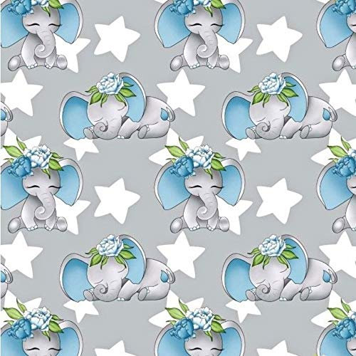 11,99 €/m elefant, 100 % bomull, bomullstyg, barn, metervara, hantverk, sömnad, tyg (elefant, stjärnor, blå, 150 x 160 cm (11,99 €/m))