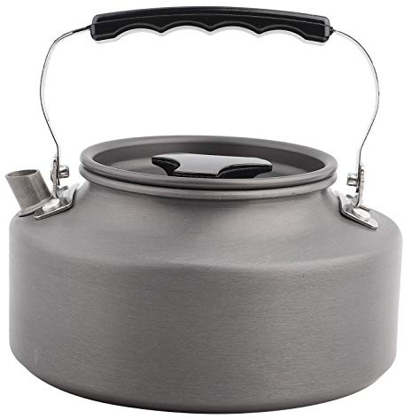 MAGT Camping Wasserkocher, Tragbare 1,1L Camping Wasserkessel Aluminium Teekanne Outdoor Teekessel Kaffeekanne für Camping Küche(Schwarzer Griff)