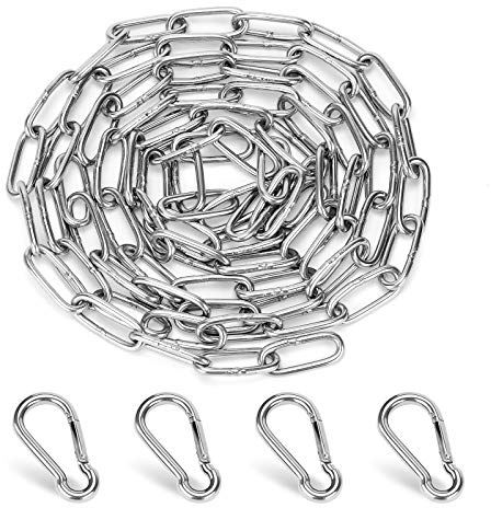 SOSPIRO 2 Pieces of 1 Meter Long 3mm Thick Stainless Steel Chain with 4 Carabiners Indoor Outdoor Hardware Accessories