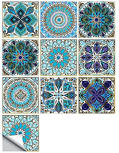 ANCLLO 20 pegatinas de azulejos estilo mandala de 4 x 4 pulgadas (10 x 10 cm), murales tradicionales de bricolaje a prueba de aceite, calcomanías extraíbles para baño y cocina contra salpicaduras