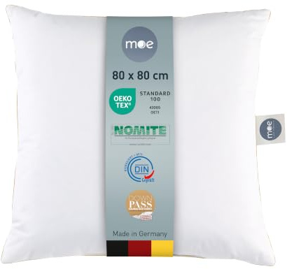 moe Luxury Dream 3-Kammer-Kopfkissen 80x80 cm - Federn- und Daunenkissen, Kissen, Made in Germany, Bezug 100% Baumwolle, für Allergiker geeignet, Füllmenge 1100 g