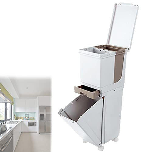 XYEJL Cubo Basura De Cocina,Vertical Rectangular De Residuos Separación Cubo De Basura,Clasificador De Basura De Reciclaje, para Cocina, Oficina, Baño,Lightbrown