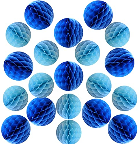 YLY's love 20 bolas de papel de panal de abeja decorativas de 10 cm y 15 cm para colgar, decoración para cumpleaños, bodas, fiestas, decoración del hogar (juego de 10 cm y 15 cm), color azul