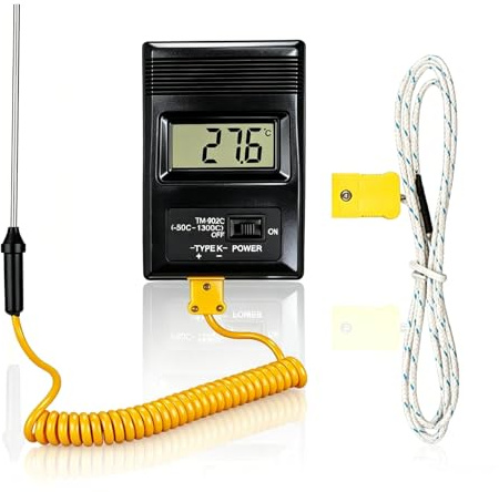 K-Typ Digital Thermometer, -50-1300 °C Thermoelement Thermometer Temperaturmessgerät Temperaturmesser mit fühler für Kühlschrank, Aquarium, HVAC