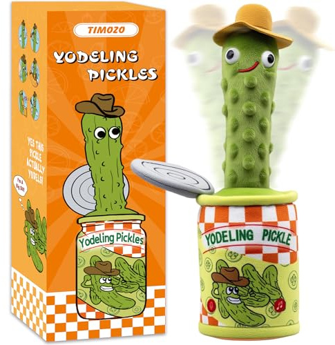 Timozo Yodeling Pickle, Talking Yodeling Toy Repeats What You Say, Singing Pickle Plush Toys - Rechargeable Twisted Mimicking Toy Singing Dance, Funny Prank Novelty Gag Gift for Adults & Kids