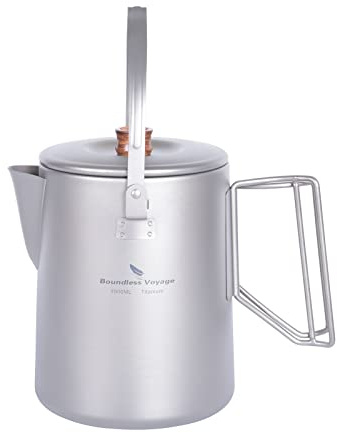 Boundless Voyage Titanium Kettle Campfire Stovetop Tea Pots 1.5L 3128D | Fast Brew Kettle Camping Coffee Pot Barista Kettle Coffee Maker for Traveling, Hiking Outdoor Cooking, Capacity 50 Fl.Oz