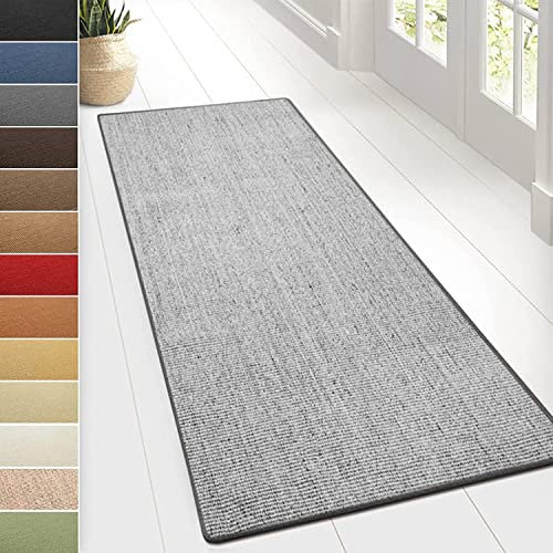 KARAT Sisal Teppich - Teppichläufer 80 cm breit - Naturfaser Läufer - Teppich für Wohnzimmer, Flur, Schlafzimmer - Sisalteppich Sylt (80 x 300 cm, Grau)