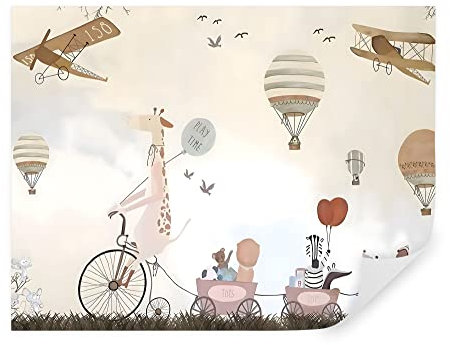 TAPEKO - Carta da Parati per Bambini, Fotomurali 260x180 cm, Mondo dell'Infanzia, Animali, Palloncini, Aeroplani, Murale Fotografica per Cameretta, u08348