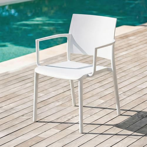 IDIMEX Gartenstuhl Terra im 4er Set stapelbar, weiß - Terassenstuhl aus UV-beständigem Kunststoff, Leichter Stuhl für In- und Outdoor, Balkonstuhl aus Polypropylen