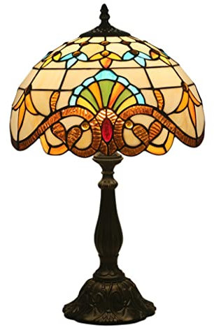 GAUUA Lámparas De Mesa De Estilo Tiffany De 12 Pulgadas Grandes para Sala De Estar, Lámpara De Noche Barroca para Salón, Luz De Color De Vidrio De Color para Dormitorio, Regalo