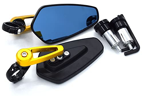 COGNOO Motorrad Lenkerendenspiegel Für Y&amaha MT-07/FZ-07 FJ-09 MT-09/SR/FZ-09 FZ1 Universal 7/8 22mm Motorrad Aluminium Rückblick Bar End Seite Rückspiegel Motorrad Rückspiegel(Gold)