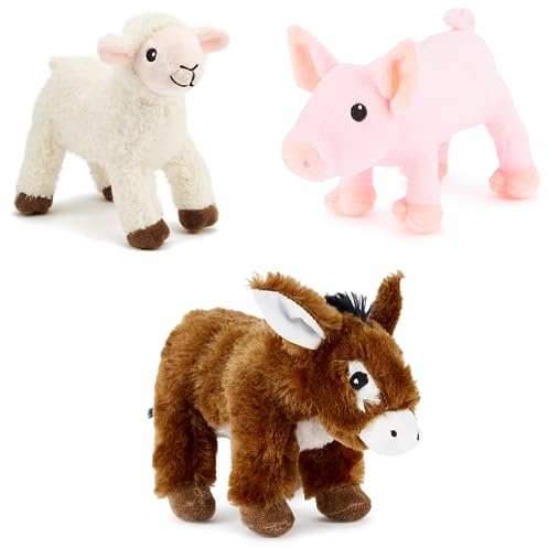 Zappi Co x3 Paquete Triple Conjunto de Granja de Juguetes de Peluche Suaves, Tiernos y Juguetones para Niños con Apariencia Realista y Detallada (12-15CM/5-6 Pulgadas) (Burro + Cordero + Cerdo)