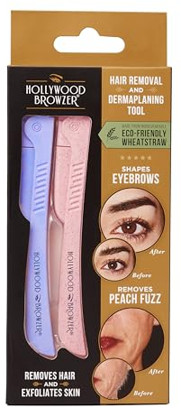 Hollywood Browzer 2er Set Gesichtshaarentferner Rasierer & Dermaplaning Tool für Damen, Augenbrauenrasierer, Peeling & Haarentfernung ohne Schmerzen, mit Schutzhülle (Amethyst und Citrin)