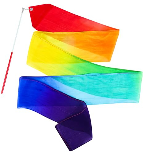 HiUnicorn 100% Silk Rainbow Ribbon Dance Streamers Wand for Kids & Adults Party Favor Praise Church Worship Streamer Tambourine