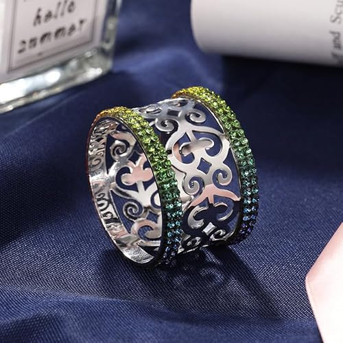 12 Stück Serviettenhalter Metall Serviettenring Tischdekoration Vintage AushöHlen Bling Strass Diamant Serviettenring Für Hochzeit,Weihnachten,Familie Sammeln,Esstischdekoration Urlaubs Party-Silber
