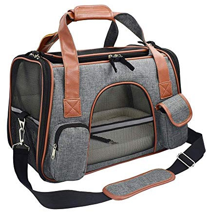 DOKLY Weiche Transporttasche für Katze und kleinen Hund,Faltbare Waschbar Faltba Handtasche Crossbody für kleine Haustiere, atmungsaktiver Gepäckträger für Zug-, Auto- oder Flugreisen,Darkgray