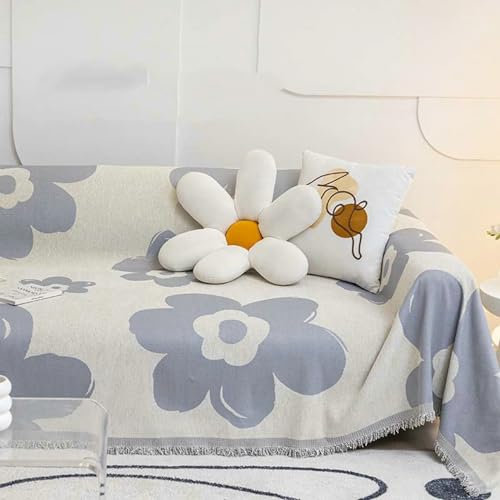 Ayoiow Schlafsofa Überzug Sofahusse Lila Sofabezug 1 Sitzer Chenille Blumenmuster Mit Fransen