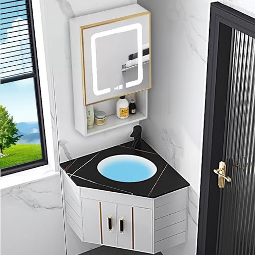 Eck-waschbecken mit unterschrank und Spiegelschrank, Platzsparendes wandmontiertes Badezimmer-Waschtischset for kleine Räume (Size : BK)