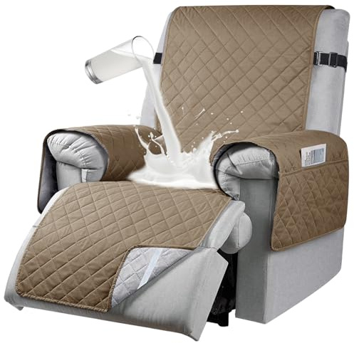 Recliner Sofa Cover with 6 Side Pockets, Waterproof 1 Seats Recliner Chair Cover with Adjustable Tightening Straps, Recliner Chair Slipcover for Armchairs, Non-slip Recliner Protect Cover for Pets