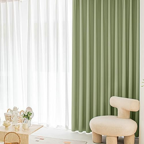 Whoiy Jugendzimmer Vorhänge Grün Einfarbig mit Ösen 214 cm Länge, Jacquard Verdunkelnd Gardiene Vorhang Polyester Verdunkelungsvorhang für Schlafzimmer Wohnzimmer, 214x86 cm