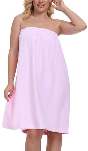 goodmansam Accappatoio da Donna, 100% Cotone Asciugamano da Sauna per il Doccia e Bagno, Leggero Kilt da Sauna con Top Elastico e Chiusura in Gancio e Anello per Spa, 140x80 cm, Rose