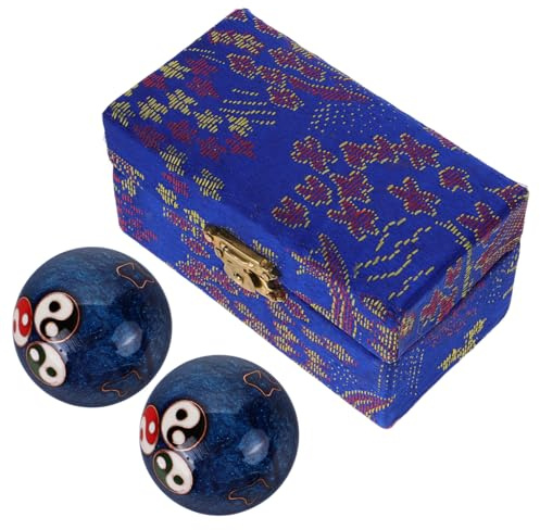 Handgymnastikball -pack aus Emaille mit Eingebauter Glocke | Blaues Bagua Design, Kompakt und Leicht, für Indoor Übungen, 2 Stück für Senioren