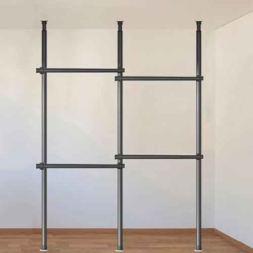 Teleskop kleiderstange, kleiderstange ohne Bohren, 3 Stangen, 4 Querträger, begehbarer kleiderschrank System, Höhe und Breite verstellbar, Kapazität 60 kg(Black)