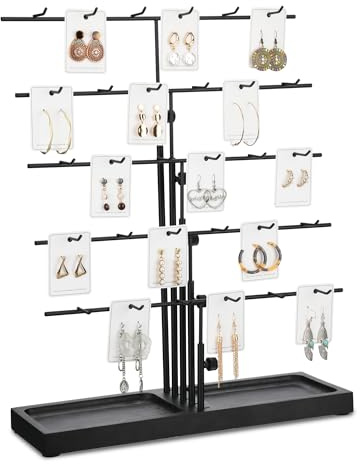 HULISEN Earring Display for Vendors, Adjustable Height Earring Display Stands for Selling, Jewelry Display for Earrings Card, Keychain, Earrings Rack Display Holder with Tray, 30 Hooks, Black