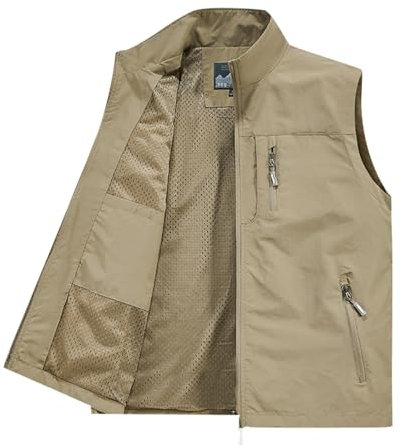 SRZYMJ Weste Herren Khaki Herren Weste Winter Warme Steppweste mit Stehkragen Ärmellose Jacke Saum mit Kordelzug Pullover Zipper Herren Steppweste Rot Herren Reitweste Herren XL