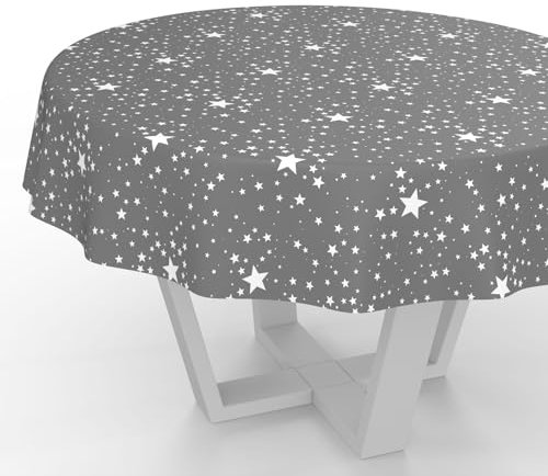 ANRO Wachstuchtischdecke Wachstischdecke Wachstuch Tischdecke abwaschbar Gartentischdecke Wasserabweisend Rund 140cm Schnittkante Sterne Silber