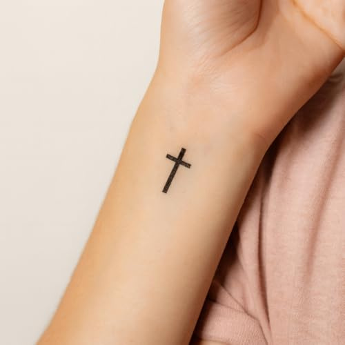 Fake Tattoo Kreuz – Temporalis® | Temporäre Tattoos für Erwachsene – EU-zertifizierte Kosmetik, vegan & wasserfest – Hält 1 bis 2 Wochen [ Schwarzes Kreuz ]