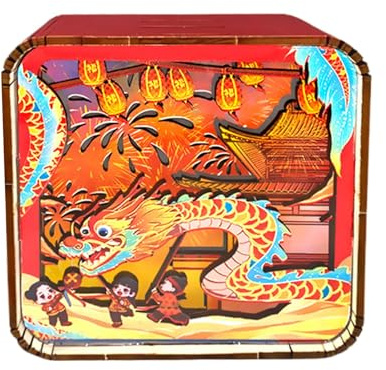 Wooden Puzzles Night Light, Dragon Dance Led Lamp, Puzzle Art Desk Lamp, Wooden Table Lamp Decor, LED Night Light For Adults Teens, Dragon Dance Puzzle Art Bedside Lamp For Home Decoration