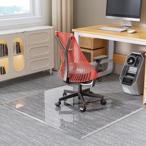[Gehärtetes Glas] 140 x 116 cm Glas-Stuhlunterlage mit abgeschrägten Kanten und polierten Kanten Klare Bürostuhlunterlage, gleitet leicht, geeignet für Teppich- oder Hartholzböden