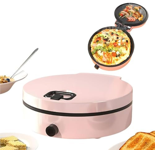 OZTYSGXM 1400W Indoor Pizza Oven, 12-inch Countertop Pizza Maker & Electric Indoor Grill with Non Stick Coating Plate, Adjustable Temperature/Dual Plates, for Restaurant Home Party,Pink