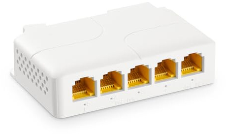 YuLinca 5 Port Gigabit PoE Extender mit 1 PoE in 4 PoE Out, IEEE 802.3 af/at/bt 90W PoE Repeater mit 10/100/1000Mbps, Wand- und DIN-Schienenmontage PoE Passthrough Switch